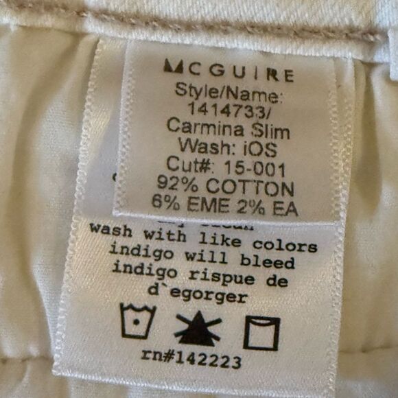 NWOT McGuire Carmina Slim Jean in Off White Denim with Tan Stitching. Size 26. - Picture 8 of 11